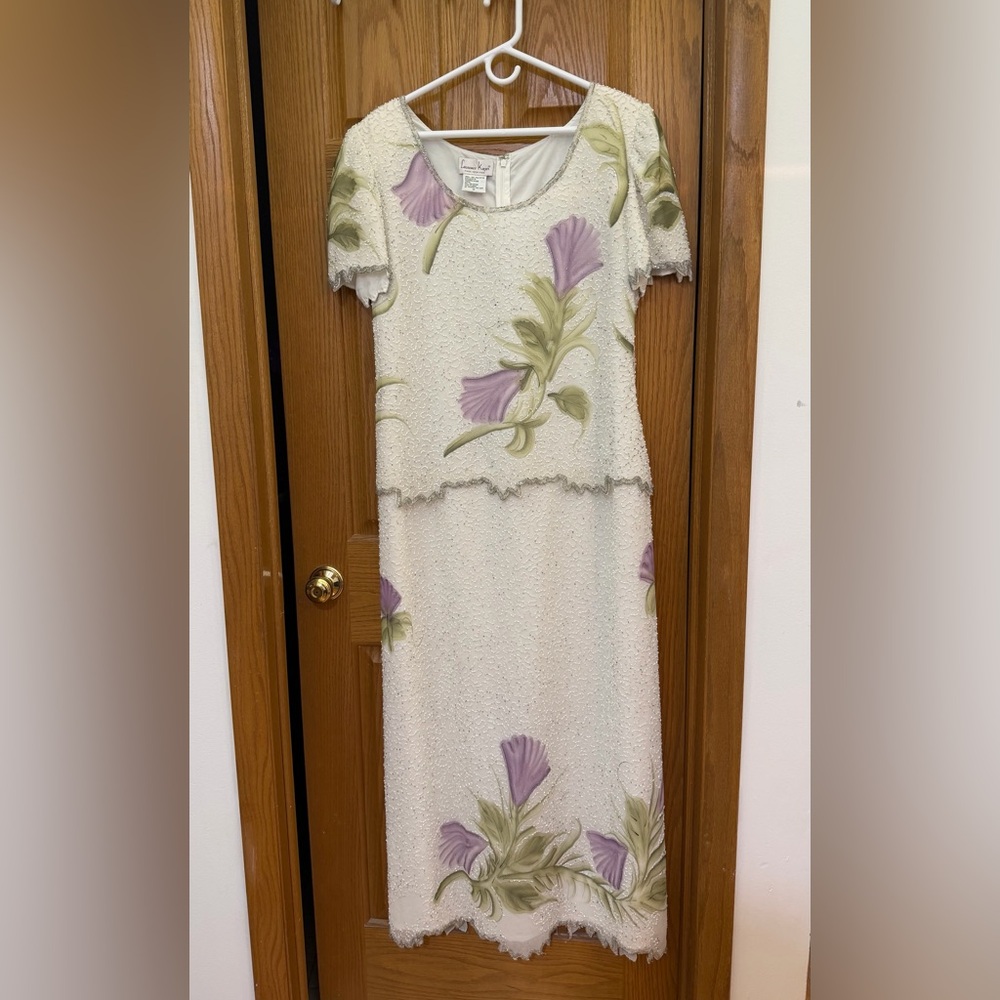 VINTAGE LAURENCE KAZAR Floral Evening Bridal Gown Beaded w Sparkly Sequins Sz 14